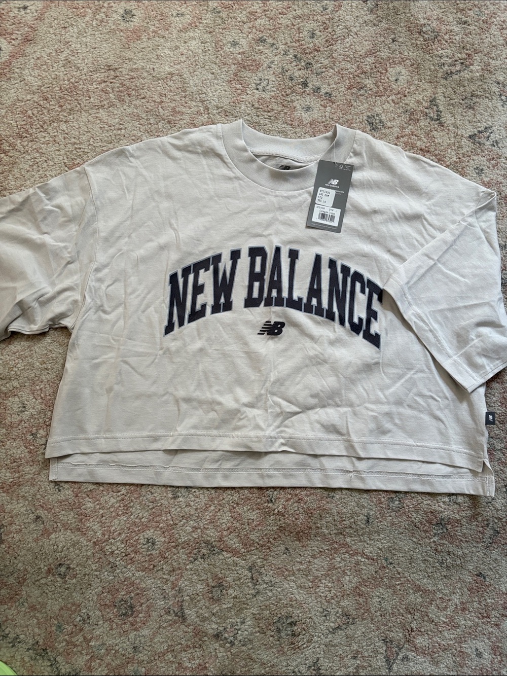New Balance Grey Cropped Tee with Navy Arch Logo *NWT*